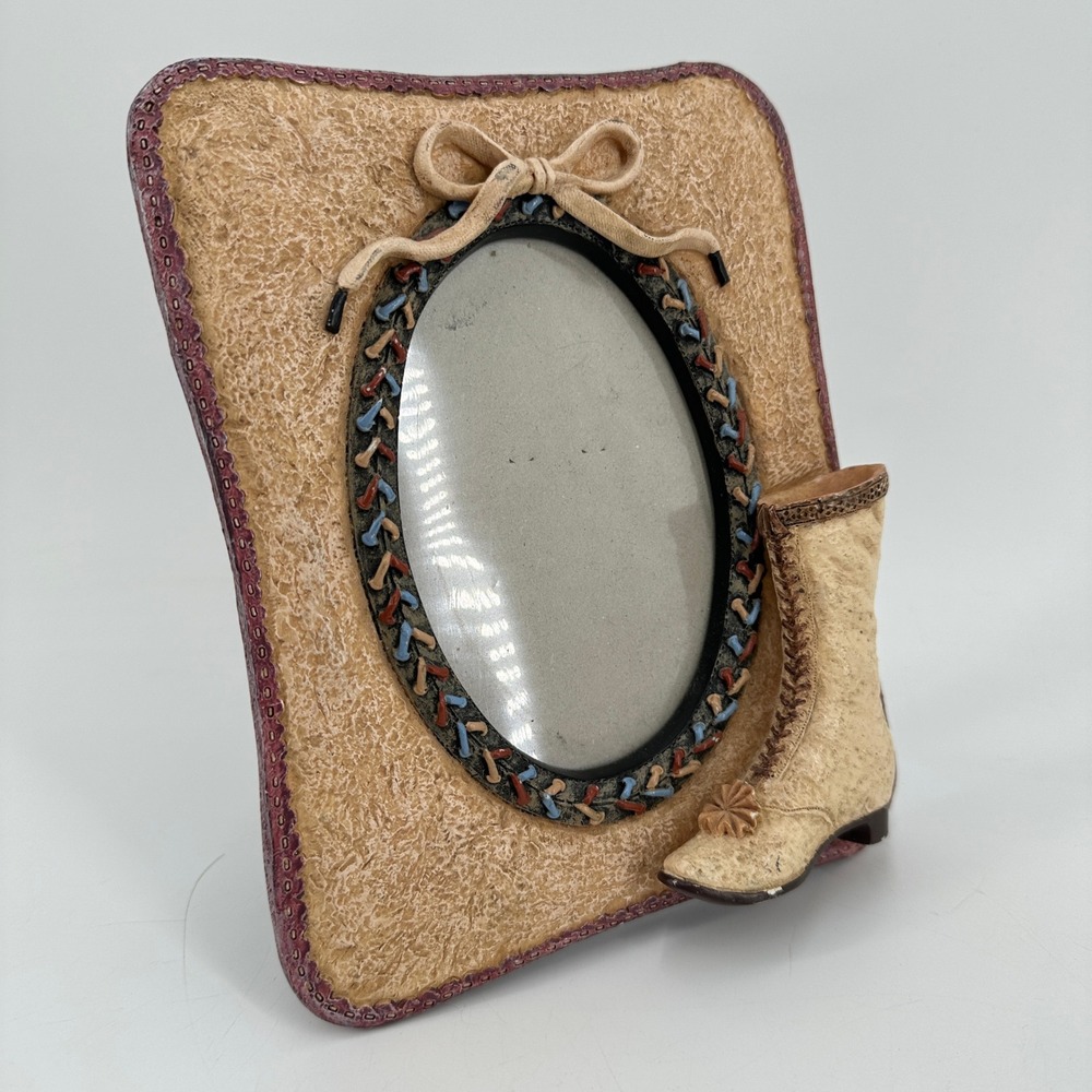 Western Cowgirl Victorian Boot Resin Picture Frame 3.5x5 Oval Tabletop Decor